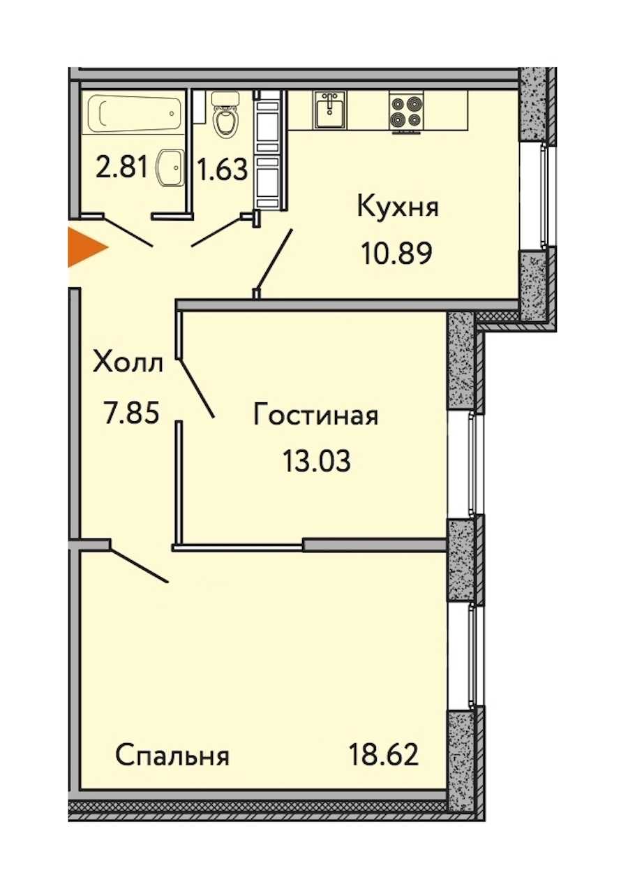 Двухкомнатная квартира в : площадь 54.83 м2 , этаж: 1 – купить в Санкт-Петербурге
